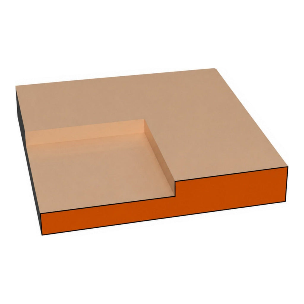Shaker one-piece CNC-routed MDF cabinet door edge profile cross-section, paint-grade unfinished MDF, made by Artisan Studio in Conroe, Texas