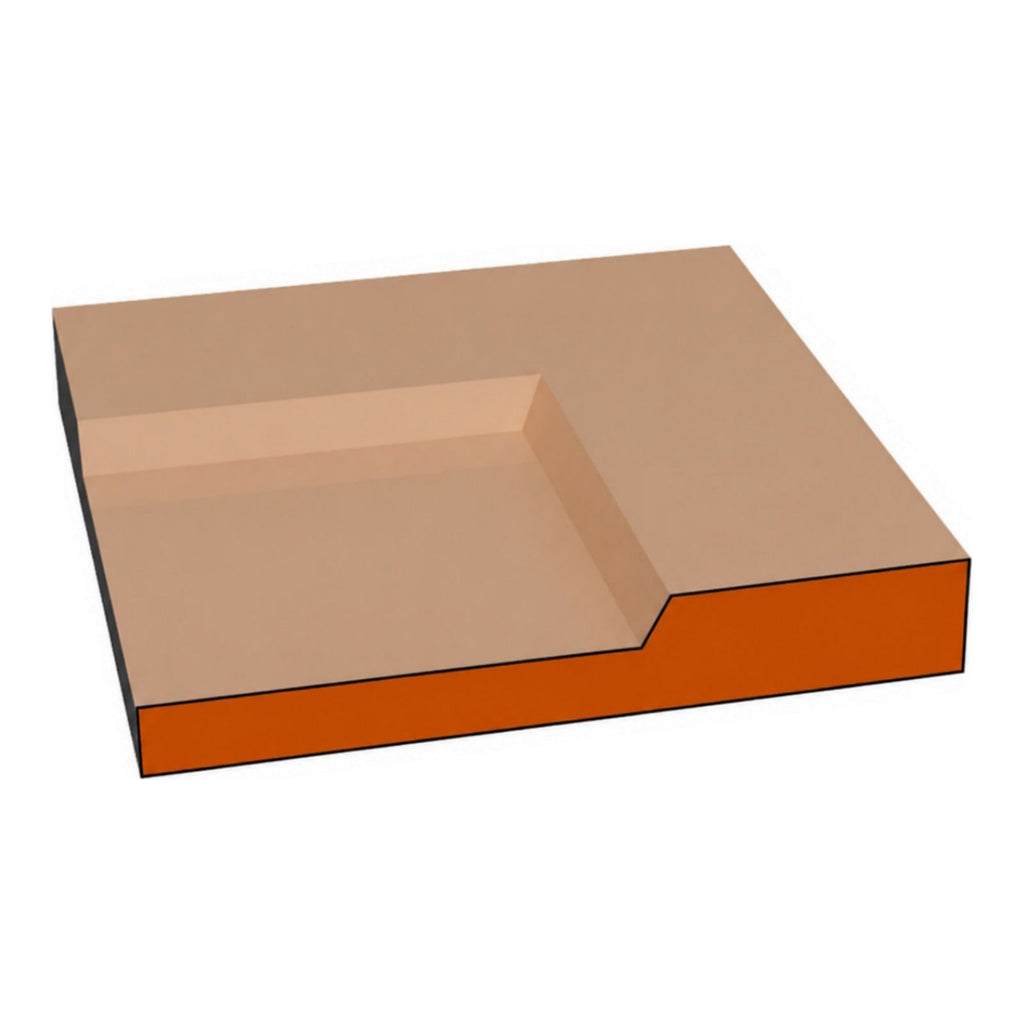 Bevel Shaker one-piece CNC-routed MDF cabinet door edge profile cross-section, paint-grade unfinished MDF, made by Artisan Studio in Conroe, Texas