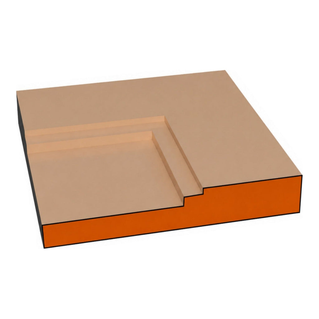 Double Shaker one-piece CNC-routed MDF cabinet door edge profile cross-section, paint-grade unfinished MDF, made by Artisan Studio in Conroe, Texas
