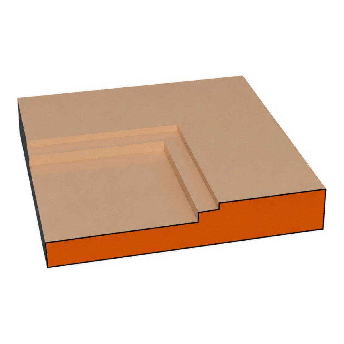 Double Shaker one-piece CNC-routed MDF cabinet door edge profile cross-section, paint-grade unfinished MDF, made by Artisan Studio in Conroe, Texas