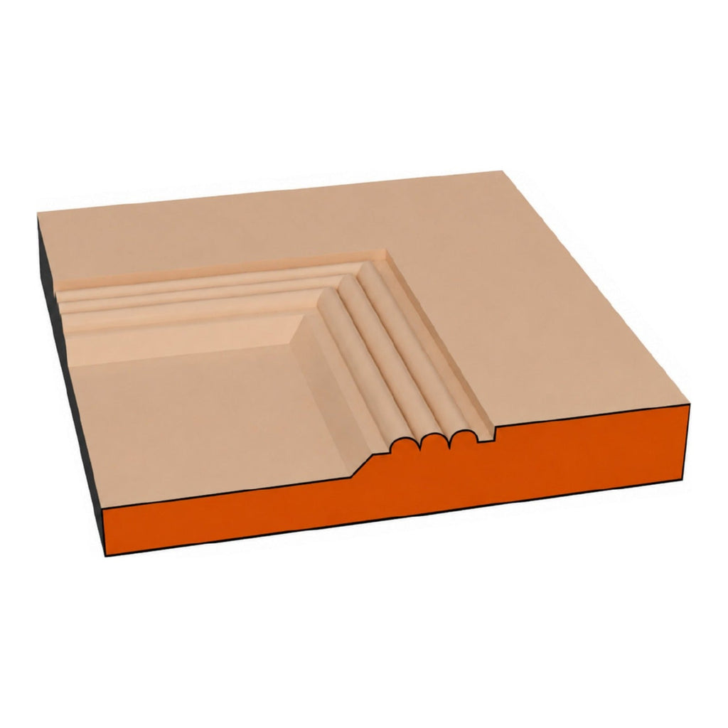 Lima one-piece CNC-routed MDF cabinet door edge profile cross-section, paint-grade unfinished MDF, made by Artisan Studio in Conroe, Texas