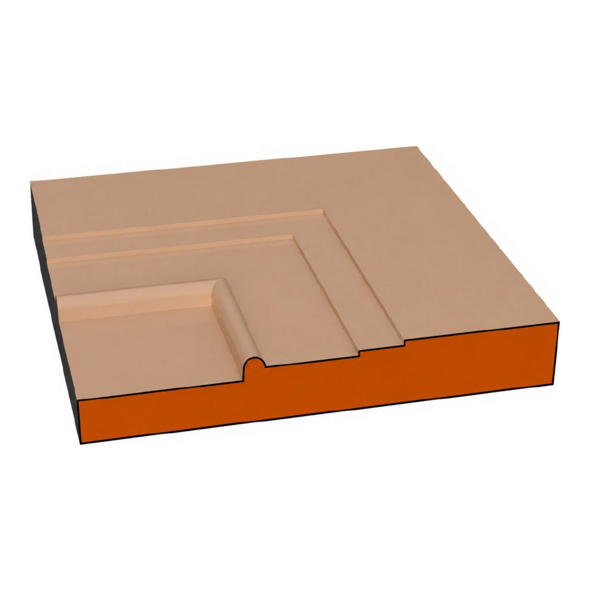 Tacoma one-piece CNC-routed MDF cabinet door edge profile cross-section, paint-grade unfinished MDF, made by Artisan Studio in Conroe, Texas