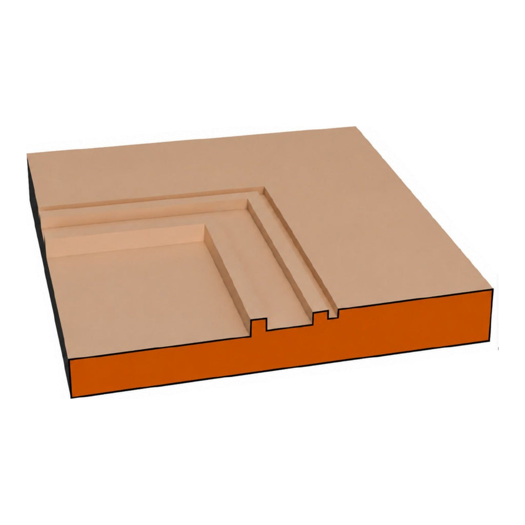 Denver one-piece CNC-routed MDF cabinet door edge profile cross-section, paint-grade unfinished MDF, made by Artisan Studio in Conroe, Texas