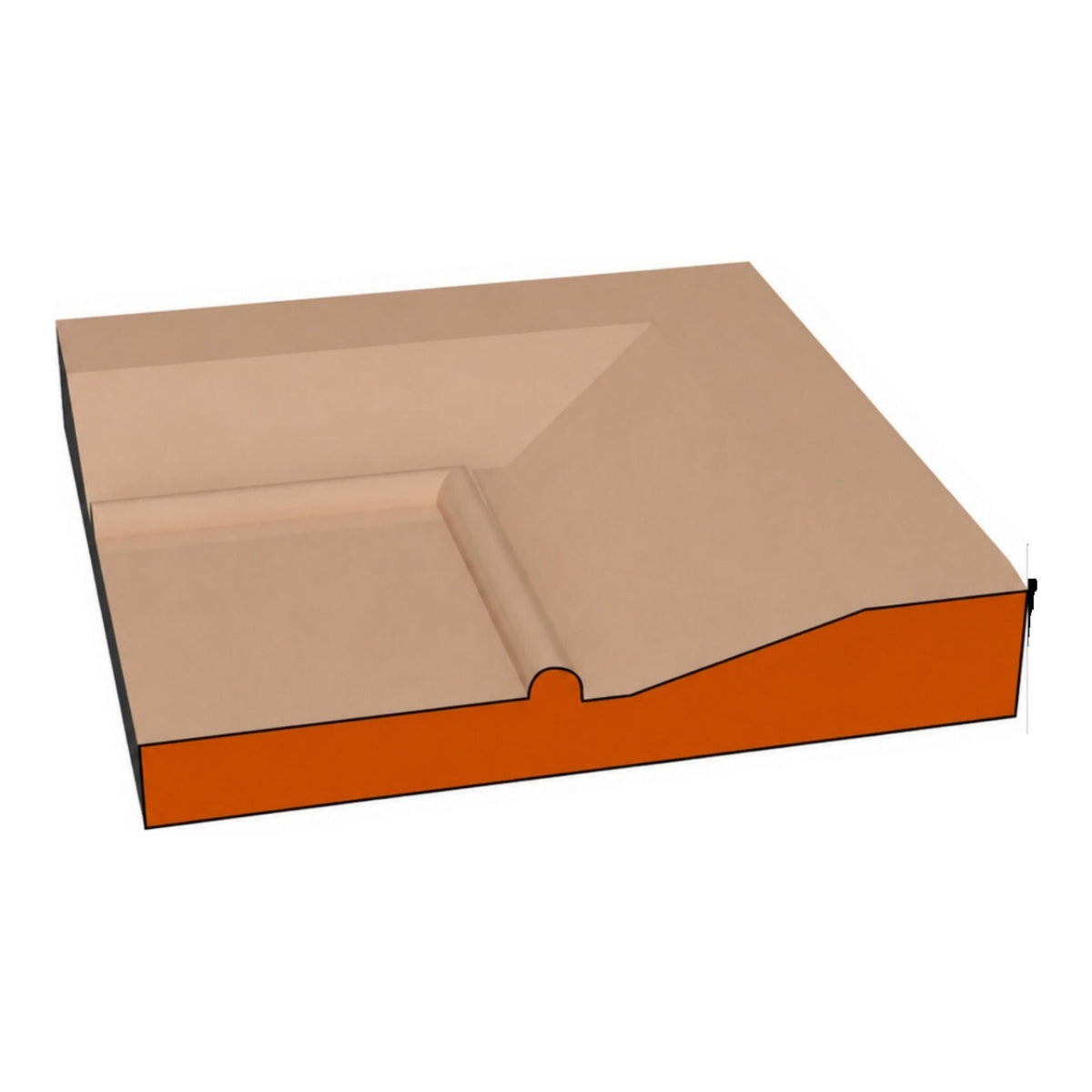 Fuji one-piece CNC-routed MDF drawer front edge profile cross-section, paint-grade unfinished MDF, made by Artisan Studio in Conroe, Texas