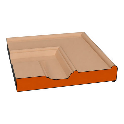 Bristol one-piece CNC-routed MDF drawer front edge profile cross-section, paint-grade unfinished MDF, made by Artisan Studio in Conroe, Texas