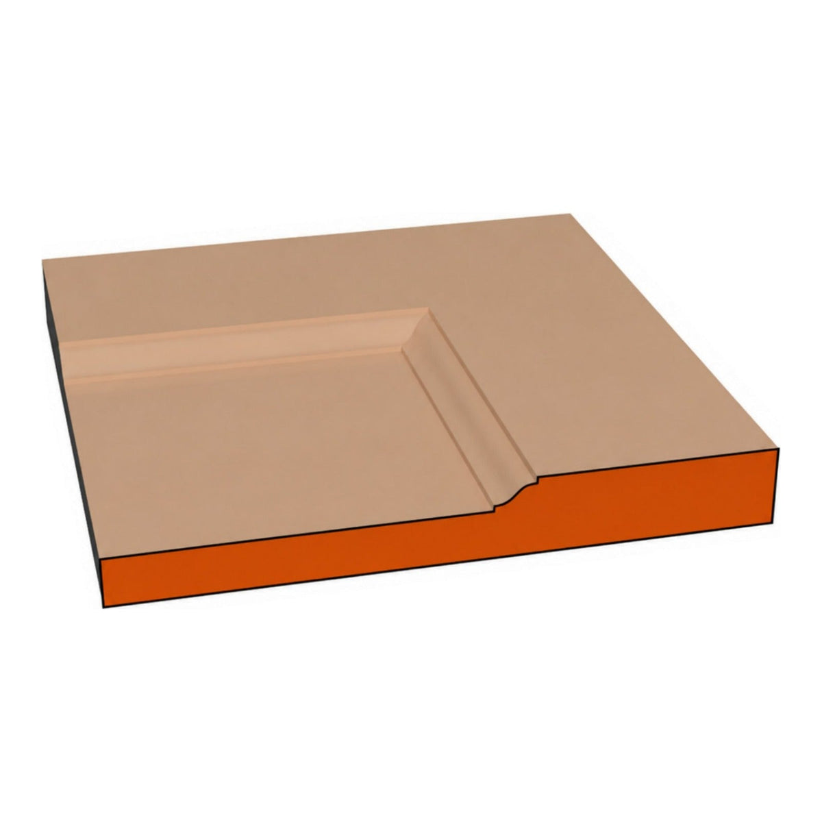 Standard Ogee one-piece CNC-routed MDF drawer front edge profile cross-section, paint-grade unfinished MDF, made by Artisan Studio in Conroe, Texas