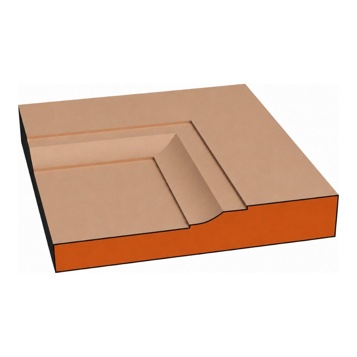 Franklin one-piece CNC-routed MDF drawer front edge profile cross-section, paint-grade unfinished MDF, made by Artisan Studio in Conroe, Texas