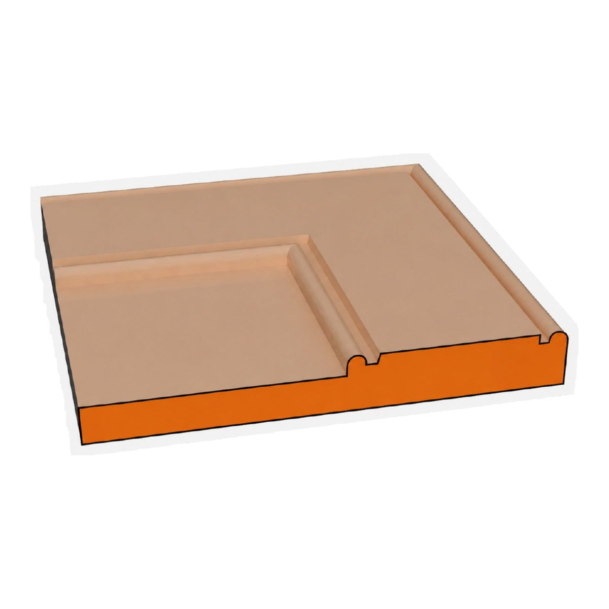 In-Out Bead one-piece CNC-routed MDF cabinet door edge profile cross-section, paint-grade unfinished MDF, made by Artisan Studio in Conroe, Texas