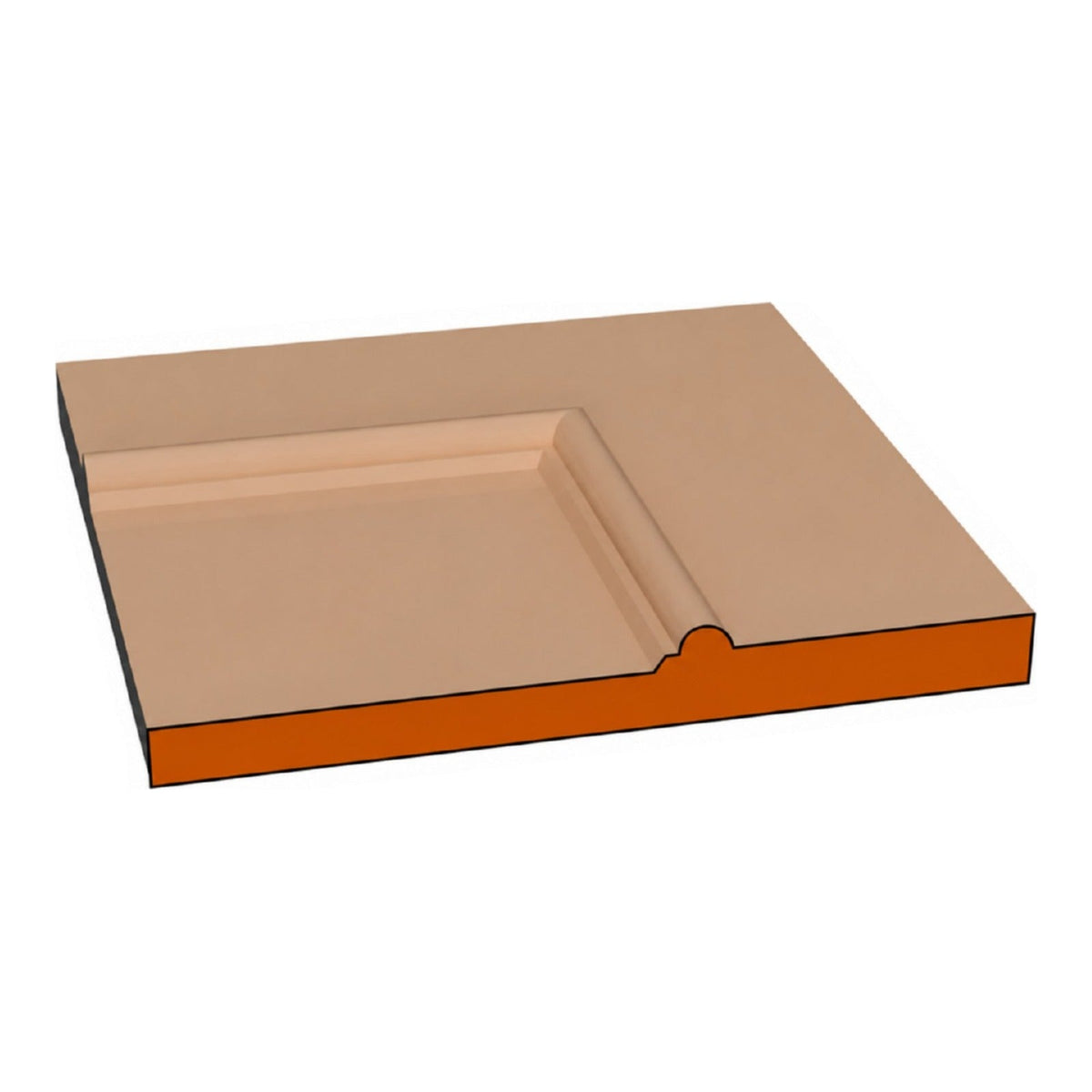 Madrid one-piece CNC-routed MDF cabinet door edge profile cross-section, paint-grade unfinished MDF, made by Artisan Studio in Conroe, Texas