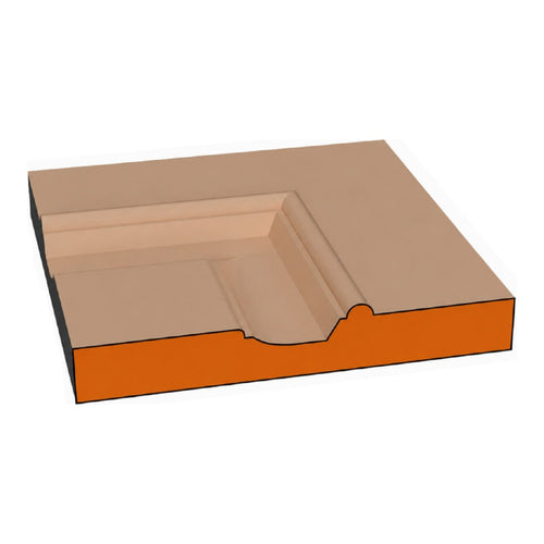 Florence one-piece CNC-routed MDF drawer front edge profile cross-section, paint-grade unfinished MDF, made by Artisan Studio in Conroe, Texas