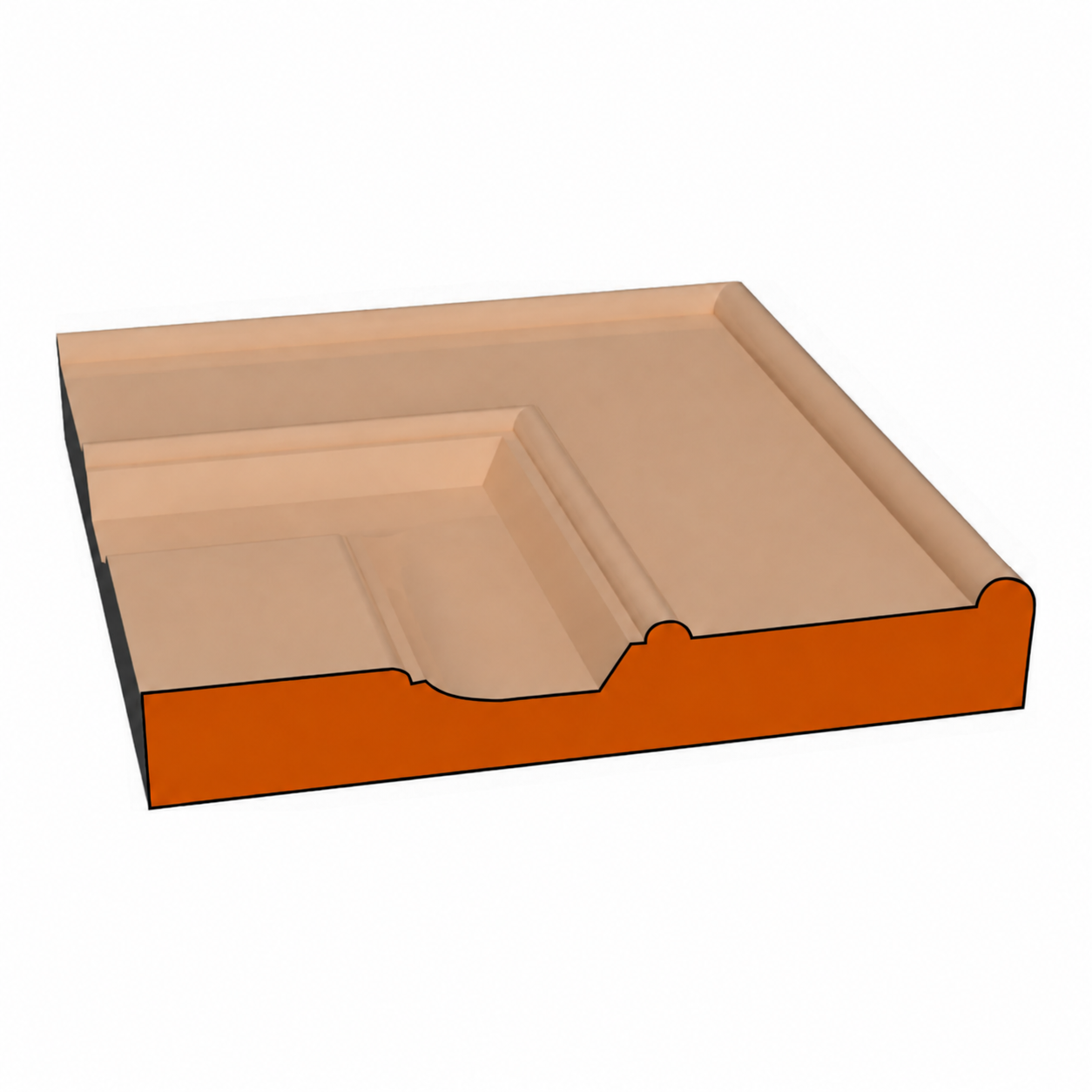 Bristol one-piece CNC-routed MDF cabinet door edge profile cross-section, paint-grade unfinished MDF, made by Artisan Studio in Conroe, Texas